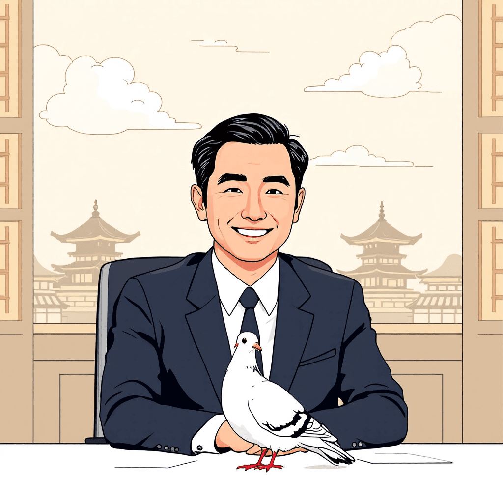 Happy employee with pigeon