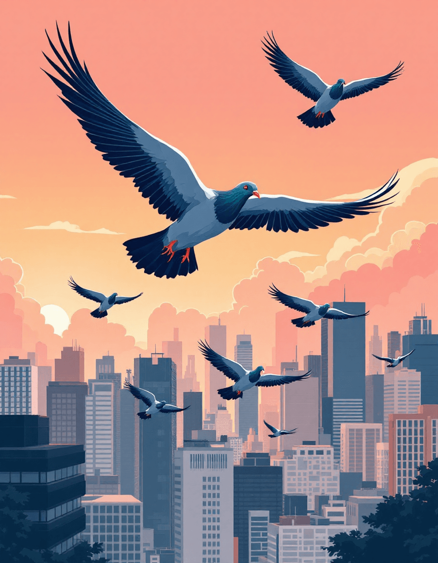 Pigeons flying in formation